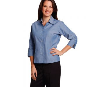 Ladies' wrinkle free chambray shirt 3/4 sleeve