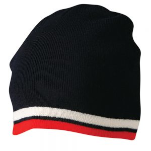 Knitted 100% acrylic contrast stripes beanie