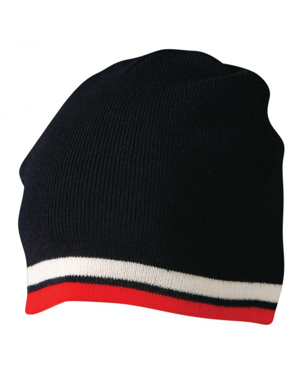 Knitted 100% acrylic contrast stripes beanie