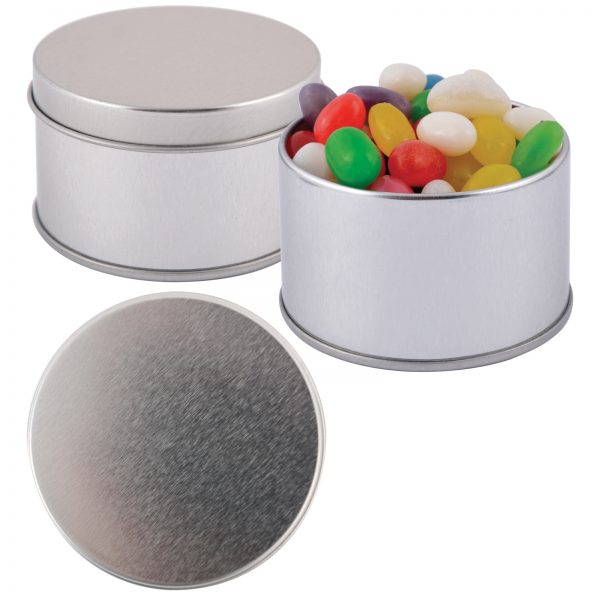 Assorted Colour Mini Jelly Beans in Silver Round Tin