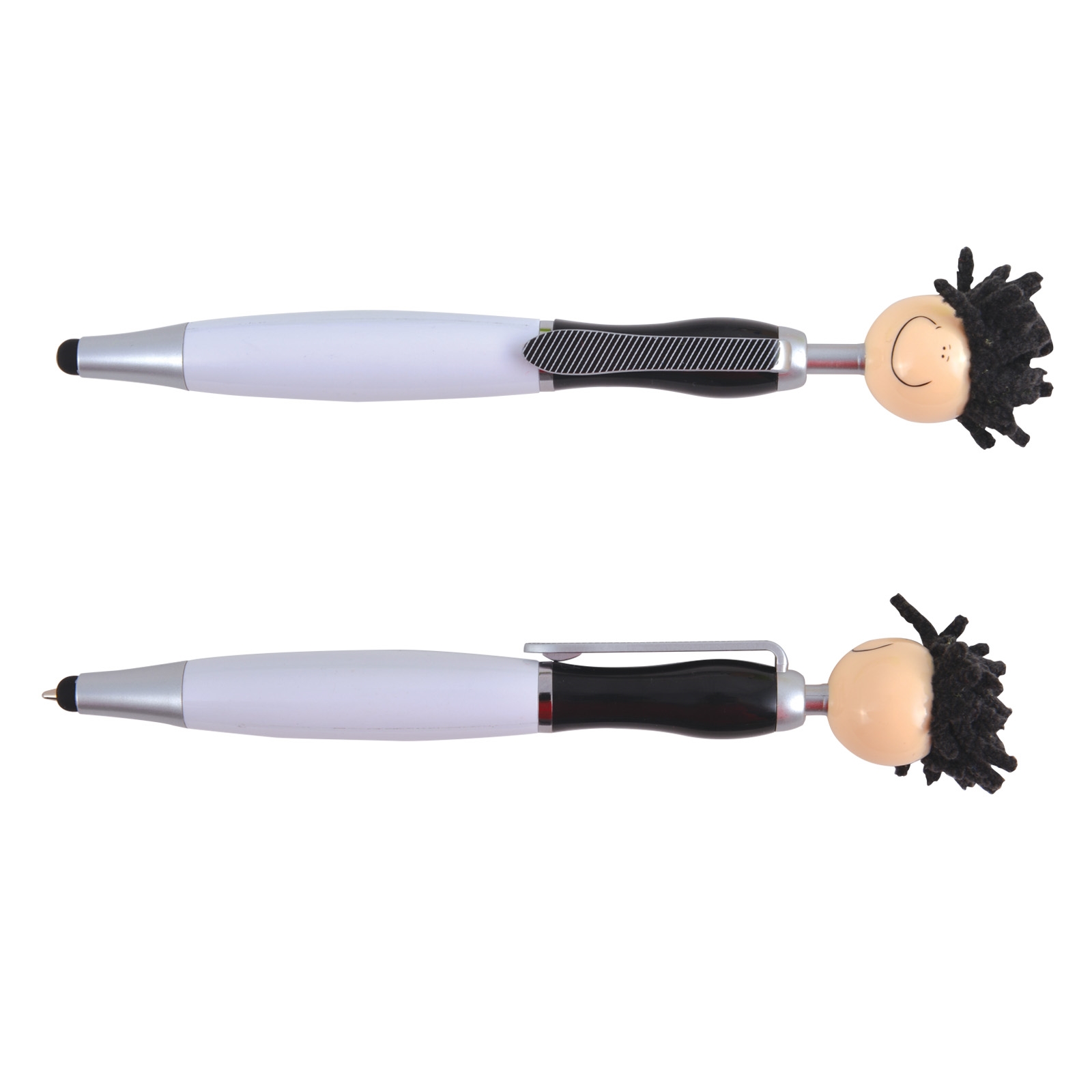 Mop Top Ballpoint Pen Stylus The Branding Studio   LL4600 White Black 