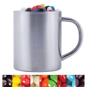 Assorted Colour Mini Jelly Beans in Double Wall Stainless Steel Barrel Mug