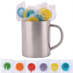 Corporate Colour Lollipops in Double Wall Stainless Steel Barrel Mug