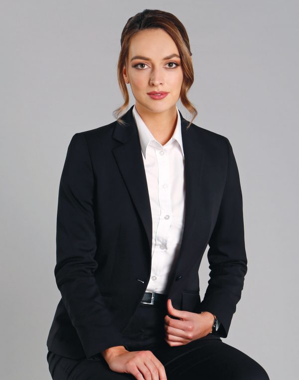 Ladies' Wool Blend Stretch One Button Cropped Jacket