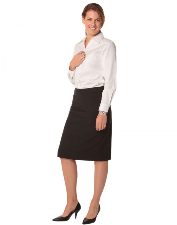 Women's Mid Length Lined Pencil Skirt in Poly/Viscose Stretch Stripe