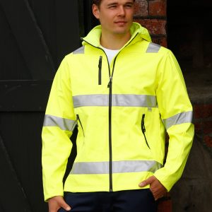 Hi-Vis Softshell Hooded Jacket With 3M Tape