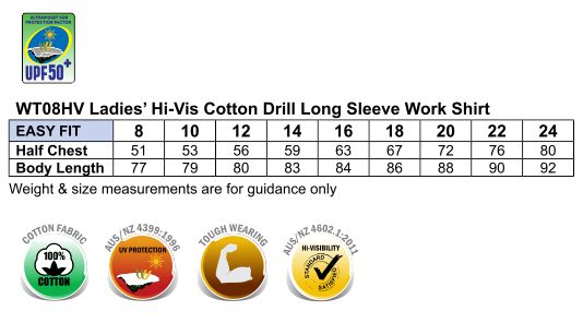 Ladies HiVis Cotton Drill Long Sleeves Work Shirt with 3M Reflective Taps